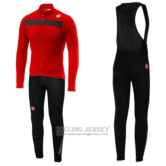 2019 Cycling Jersey Castelli Puro 3 Red Black Long Sleeve And Bib Tight